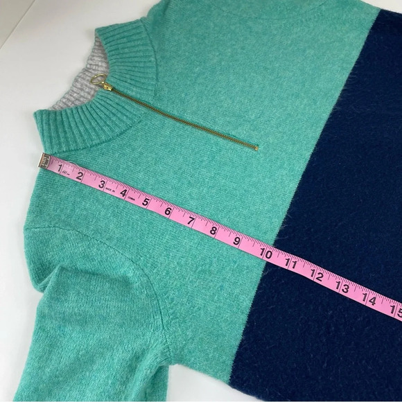 J Crew Sweater Womens Size XS Navy Blue Green Colorblock Zip-up Pullover - Picture 9 of 10